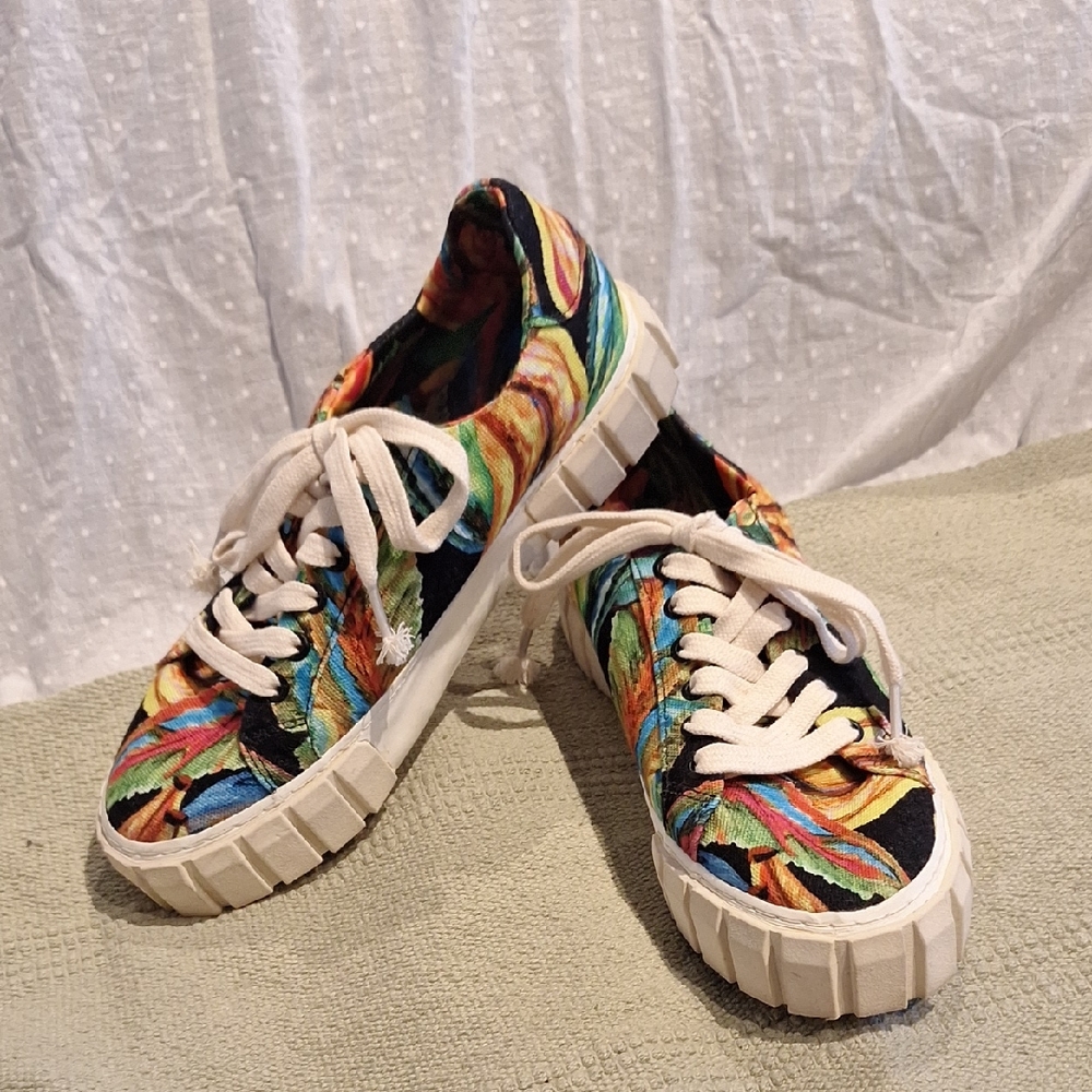 Farm Rio Chunky Black Tropical Print Tennis Shoe